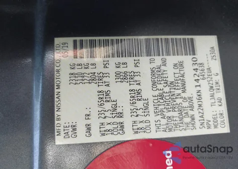 2019 Nissan Murano Sv from USA, damaged, VIN 5N1AZ2MJ6KN142430